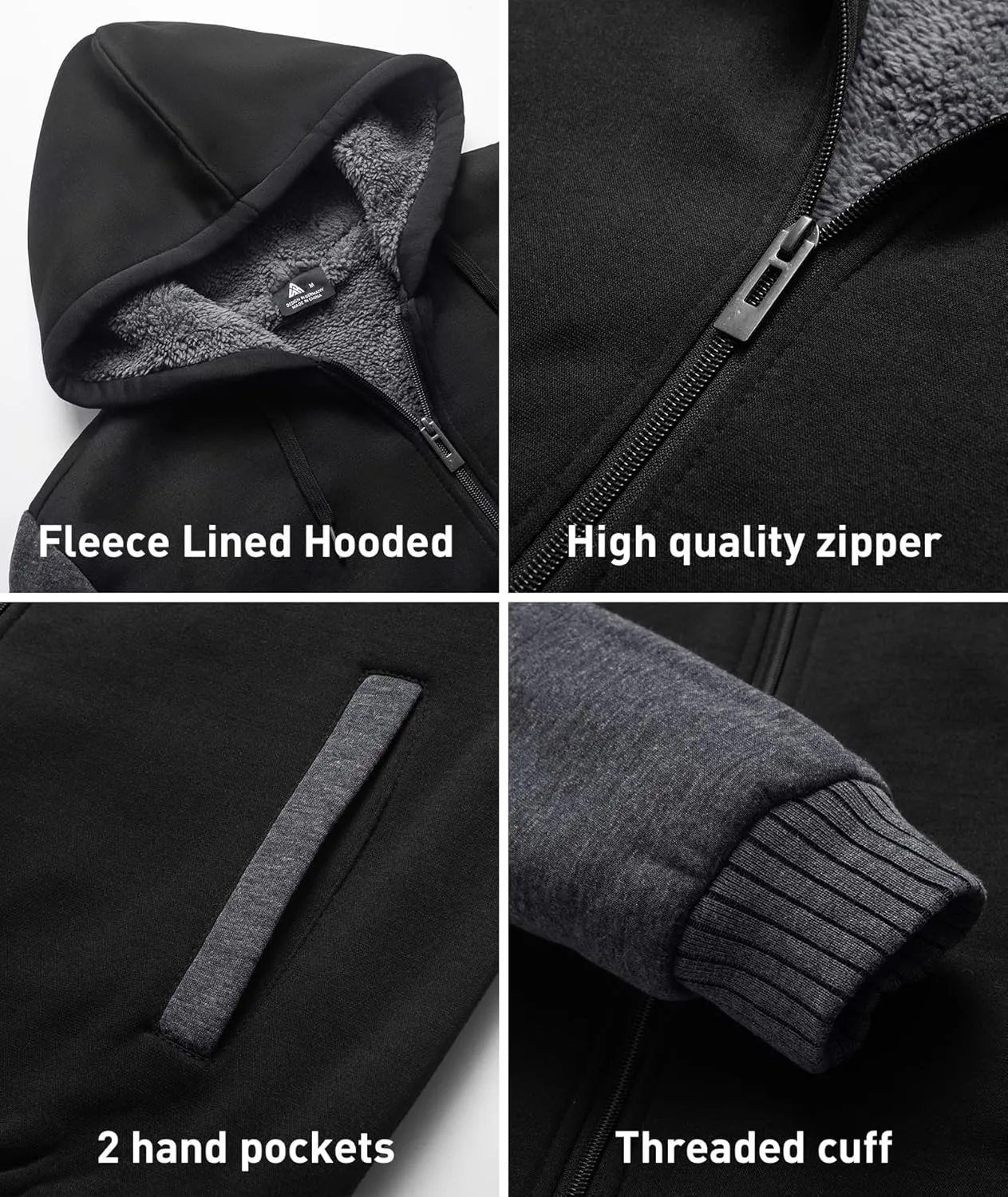 SCODI Hoodies for Men Heavyweight Fleece Sweatshirt - Full Zip Up Thick Sherpa Lined Hooded Jacket