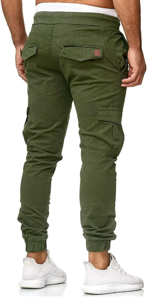 sdbrld Cargo Pants For Men Mens Outdoor Hiking Joggers Pants Solid Casual Mid Waist Drawstring Cargo Pants with Pockets