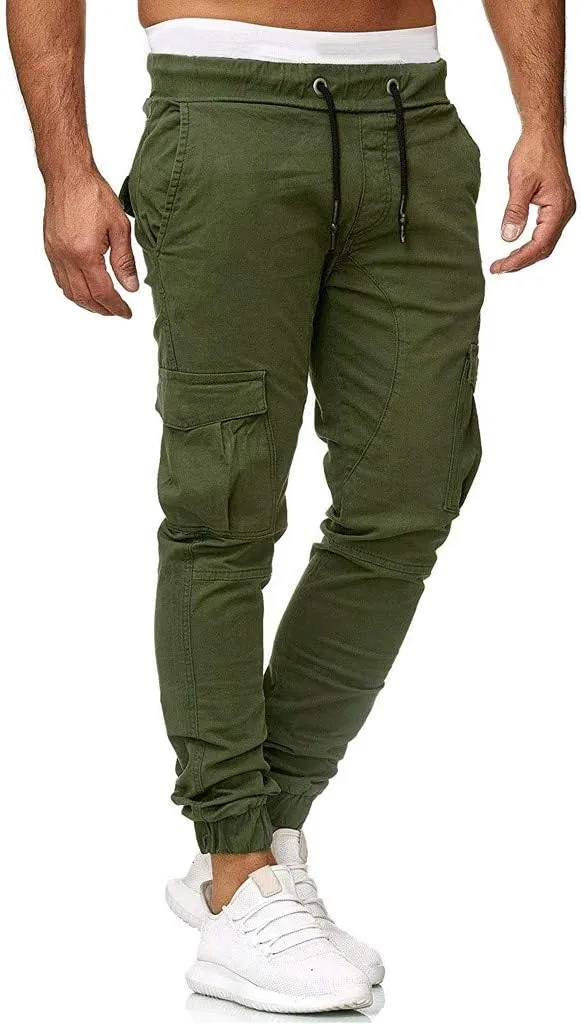 sdbrld Cargo Pants For Men Mens Outdoor Hiking Joggers Pants Solid Casual Mid Waist Drawstring Cargo Pants with Pockets
