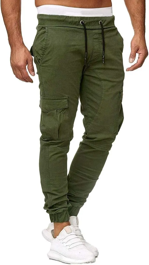 sdbrld Cargo Pants For Men Mens Outdoor Hiking Joggers Pants Solid Casual Mid Waist Drawstring Cargo Pants with Pockets