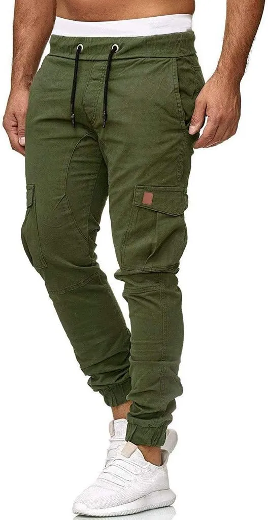 sdbrld Cargo Pants For Men Mens Outdoor Hiking Joggers Pants Solid Casual Mid Waist Drawstring Cargo Pants with Pockets