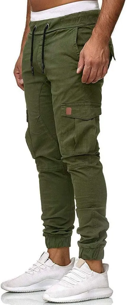 sdbrld Cargo Pants For Men Mens Outdoor Hiking Joggers Pants Solid Casual Mid Waist Drawstring Cargo Pants with Pockets