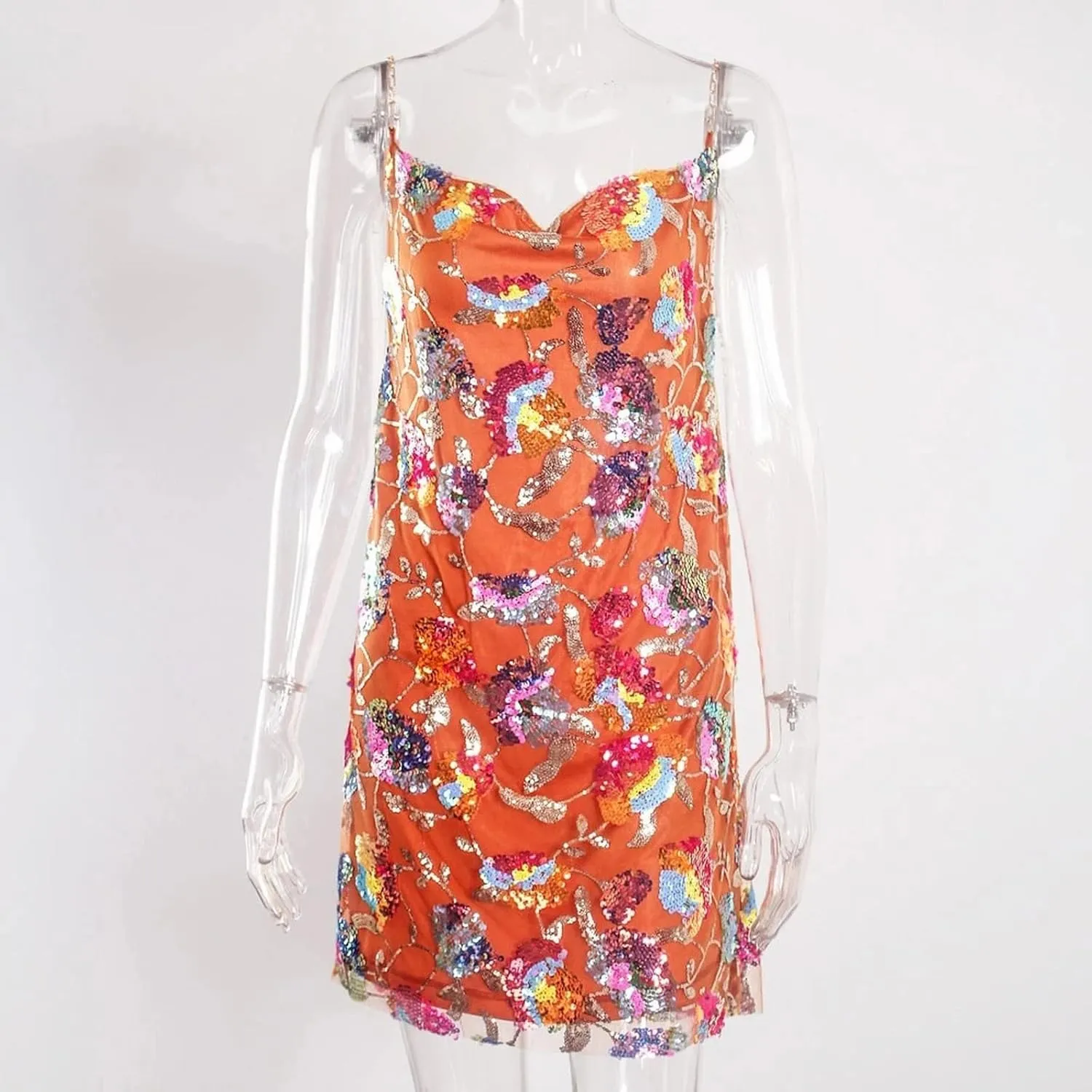 Sequin Dress for Women Sparkly Sexy Spaghetti Strap Backless Deep V Neck Low Cut Mini Dresses for Party Cocktail Club