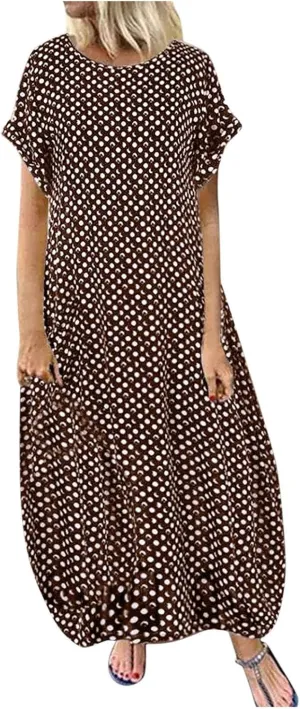 SHAOBGE Cocktail Dress for Women Trendy 2024 Round Casual Polka Neck Sleeve Print Maxi Women Short Dress Summer