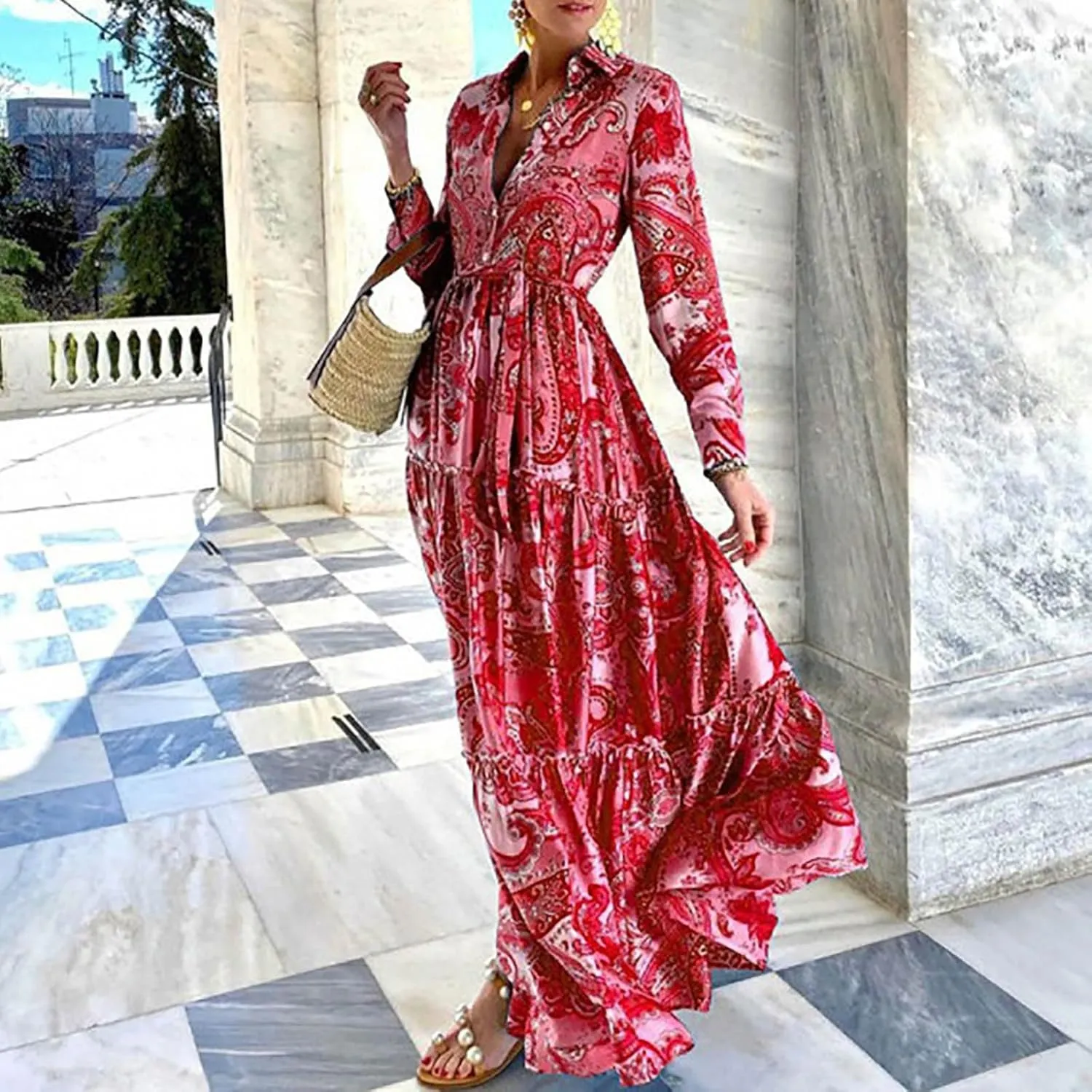 SHAOBGE Maxi Dresses for Women Trendy 2024 2023 Fashion European and American Women's Blue Elegant Long Summer
