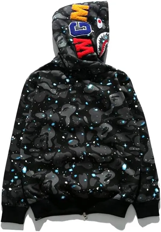 Shark Jaw Camo Jacket Hoodie Shark Mouth Sweatershirt Full Zip Up for Adults
