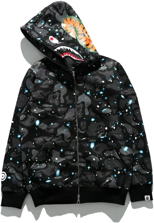 Shark Jaw Camo Jacket Hoodie Shark Mouth Sweatershirt Full Zip Up for Adults