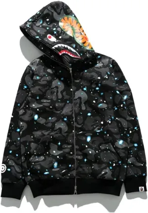 Shark Jaw Camo Jacket Hoodie Shark Mouth Sweatershirt Full Zip Up for Adults