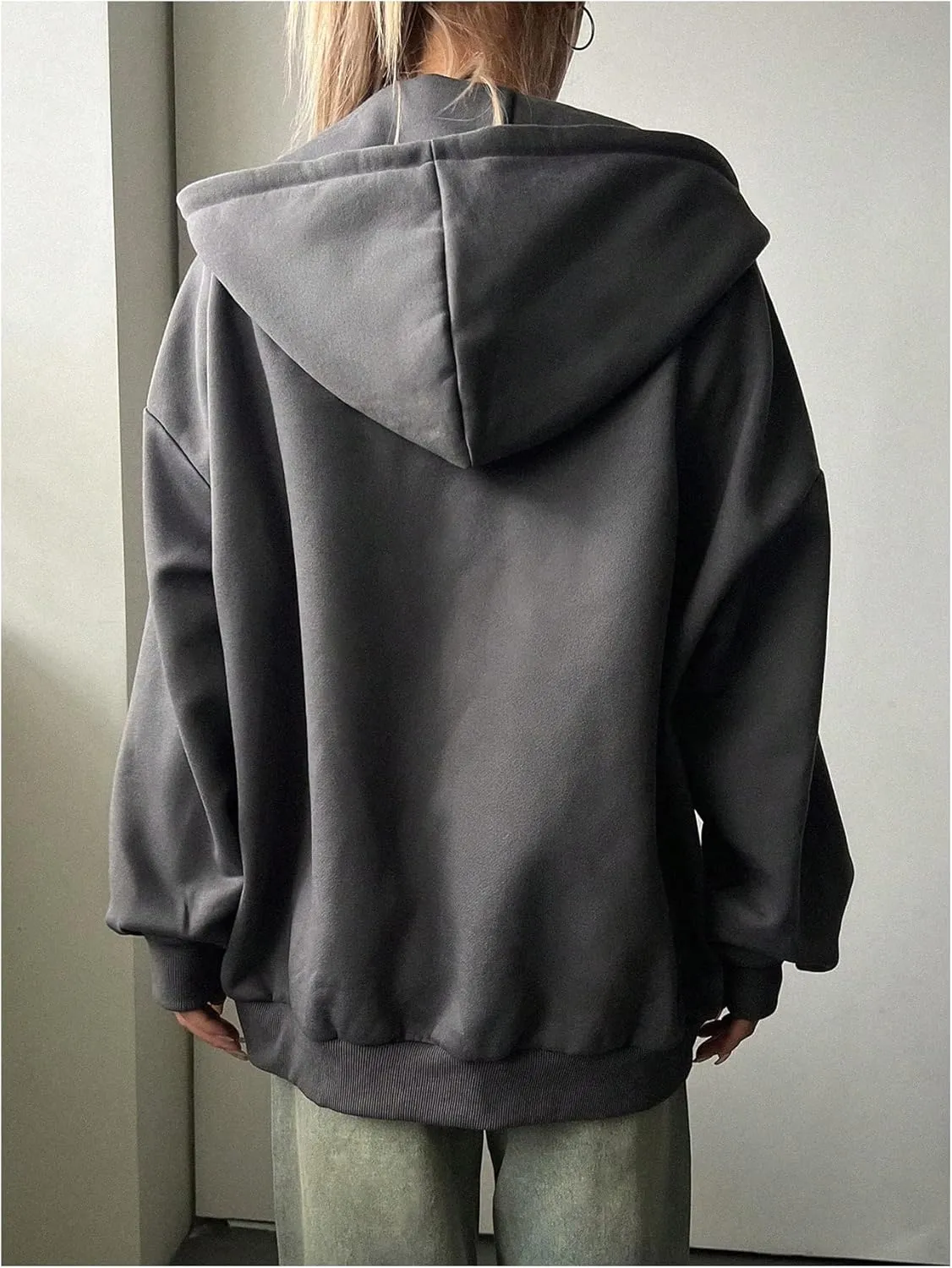 SHENHE Women's Oversized Zip Up Hoodie Sweatshirt Drawstring Casual Jacket with Pockets