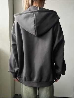 SHENHE Women's Oversized Zip Up Hoodie Sweatshirt Drawstring Casual Jacket with Pockets