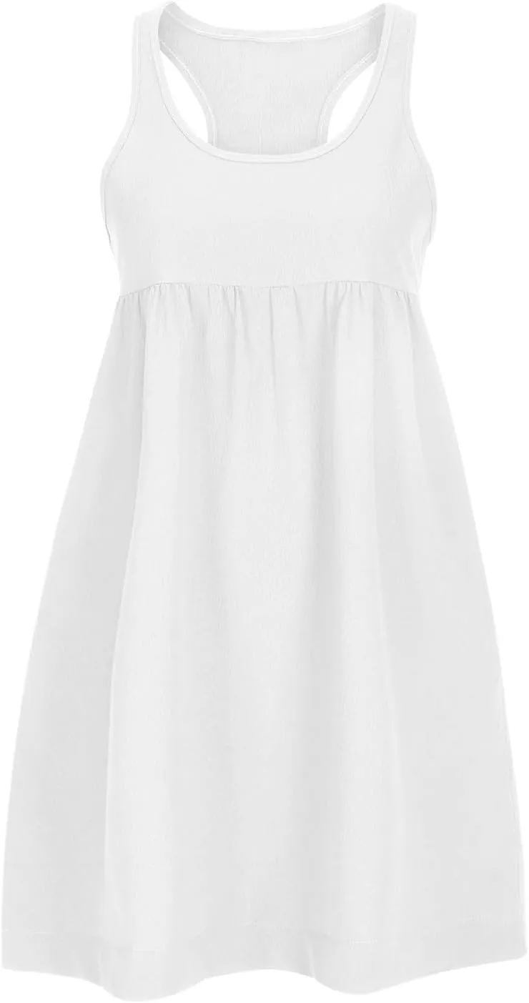 Sinzelimin Summer Dresses for Women 2024 Trendy Sleeveless Oversized Sweatshirt Dress Pleated Tank Midi Dress Beach Sundress