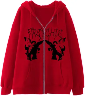 Skull Vintage Casual Oversized Sweatshirt Zip Up Jacket for Men Women, Harajuk Grunge Hoodie