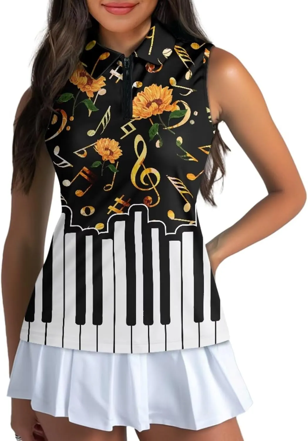 Sleeveless Golf Polo Shirts for Women, Zip Women Sleeveless Golf Shirt, Tank Tops Polo Shirts for Summer