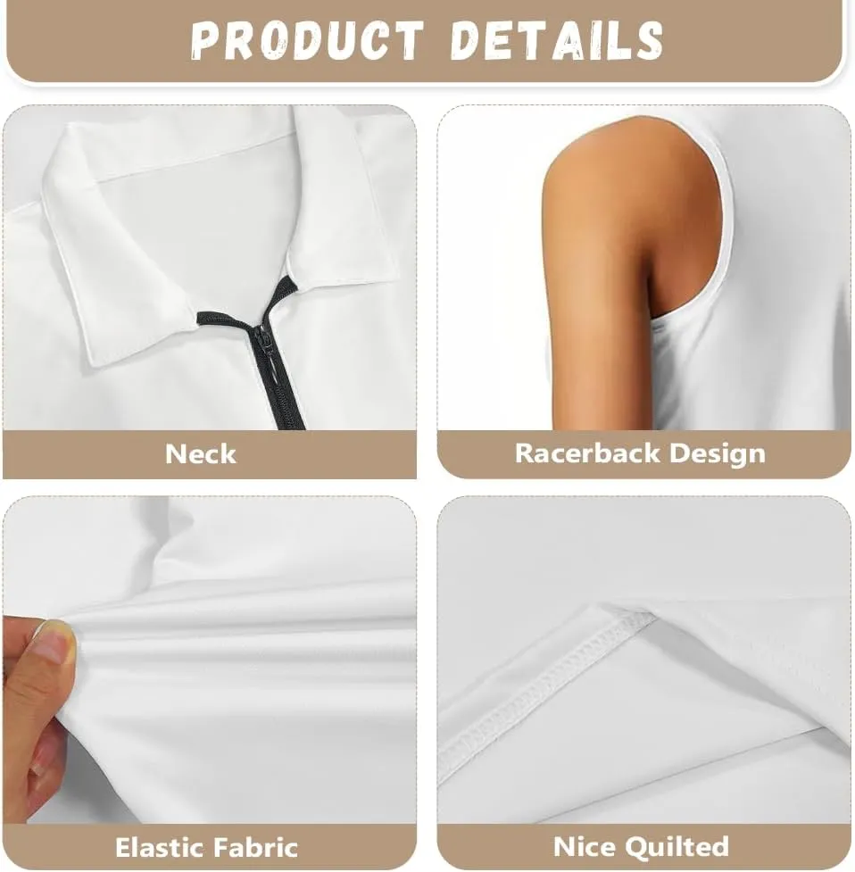 Sleeveless Golf Polo Shirts for Women, Zip Women Sleeveless Golf Shirt, Tank Tops Polo Shirts for Summer