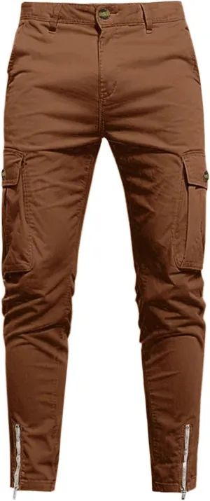Slim Fit Cargo Pants for Men Cotton Athletic Sports Joggers Running Pants Trendy Zipper Bottom Workout Hiking Pants