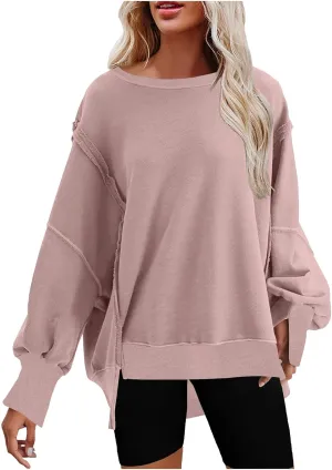 SMIDOW Womens Oversized Crewneck Sweatshirts Loose Fit Solid Color Corded Pullover Tops Fall Fashion Comfort Clothes