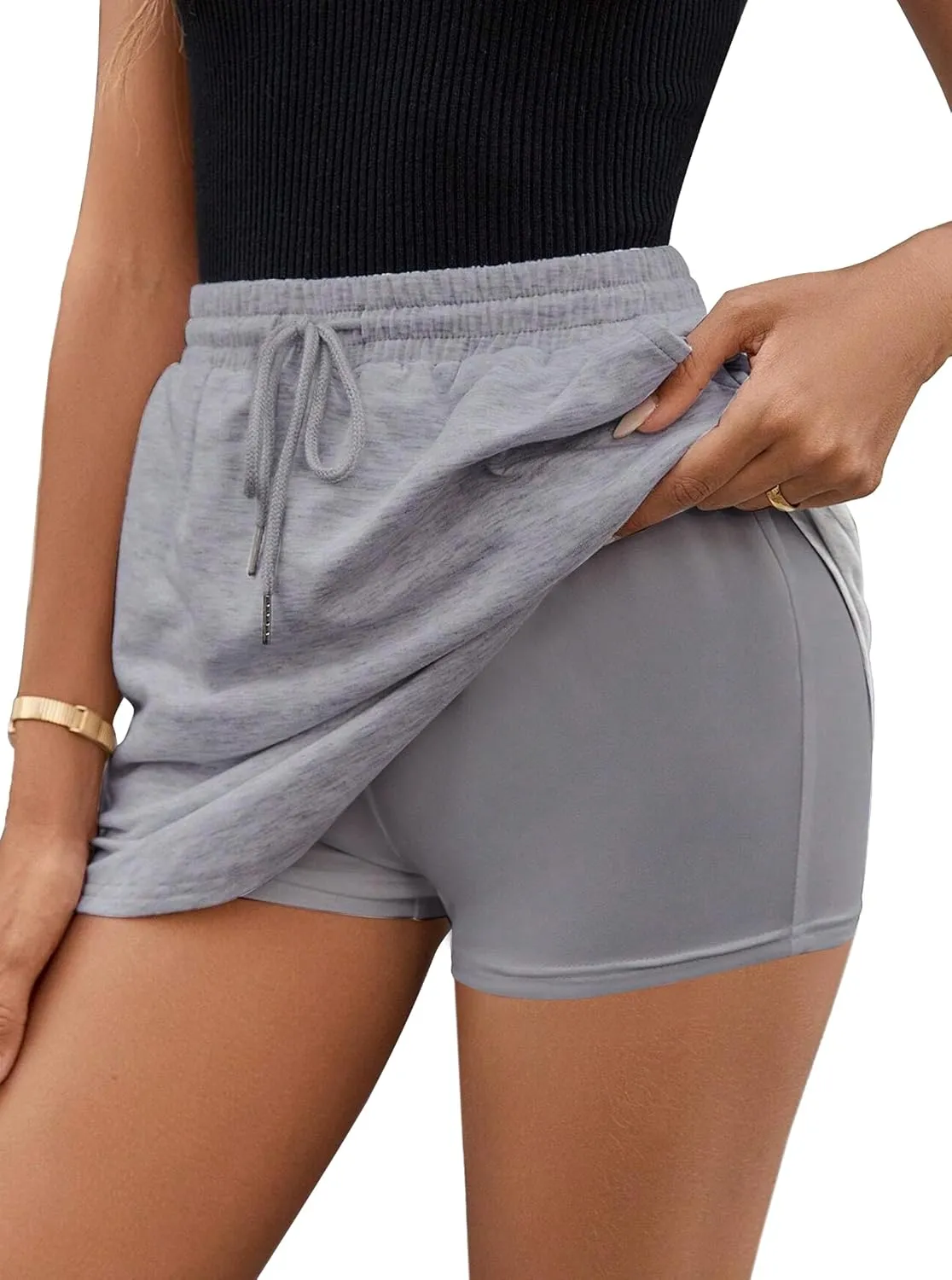 SOFIA'S CHOICE Women's Drawstring Sweat Skirt High Waist Mini Skirts Skorts with Pockets