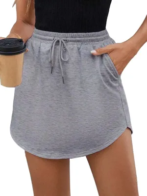 SOFIA'S CHOICE Women's Drawstring Sweat Skirt High Waist Mini Skirts Skorts with Pockets