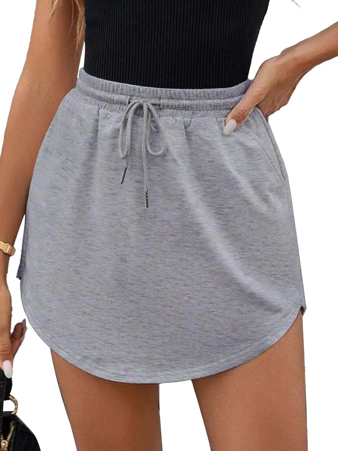 SOFIA'S CHOICE Women's Drawstring Sweat Skirt High Waist Mini Skirts Skorts with Pockets