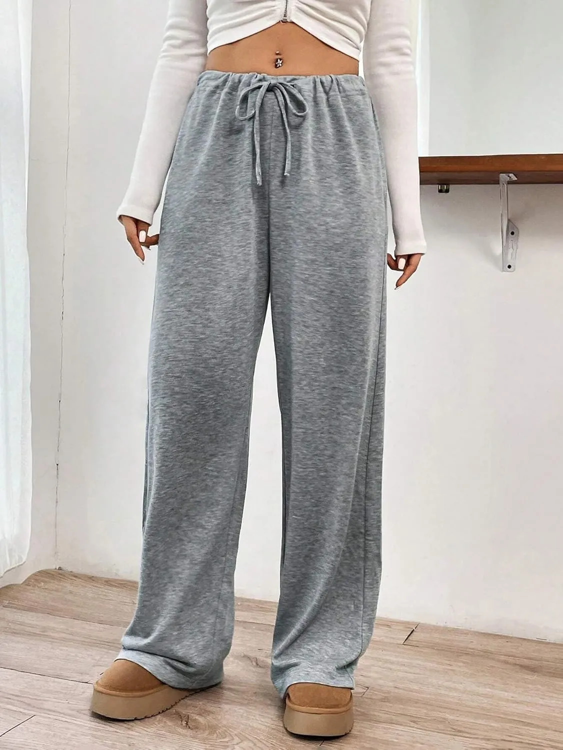 SOFIA'S CHOICE Women's High Waist Drawstring Sweatpants with Pockets Loose Straight Leg Lounge Pant
