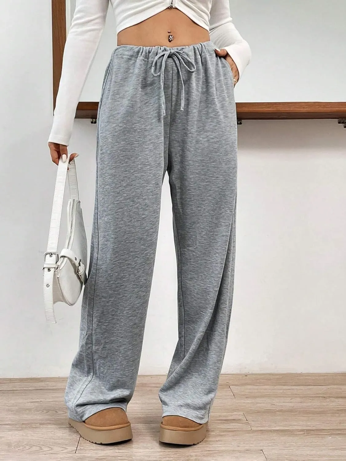 SOFIA'S CHOICE Women's High Waist Drawstring Sweatpants with Pockets Loose Straight Leg Lounge Pant