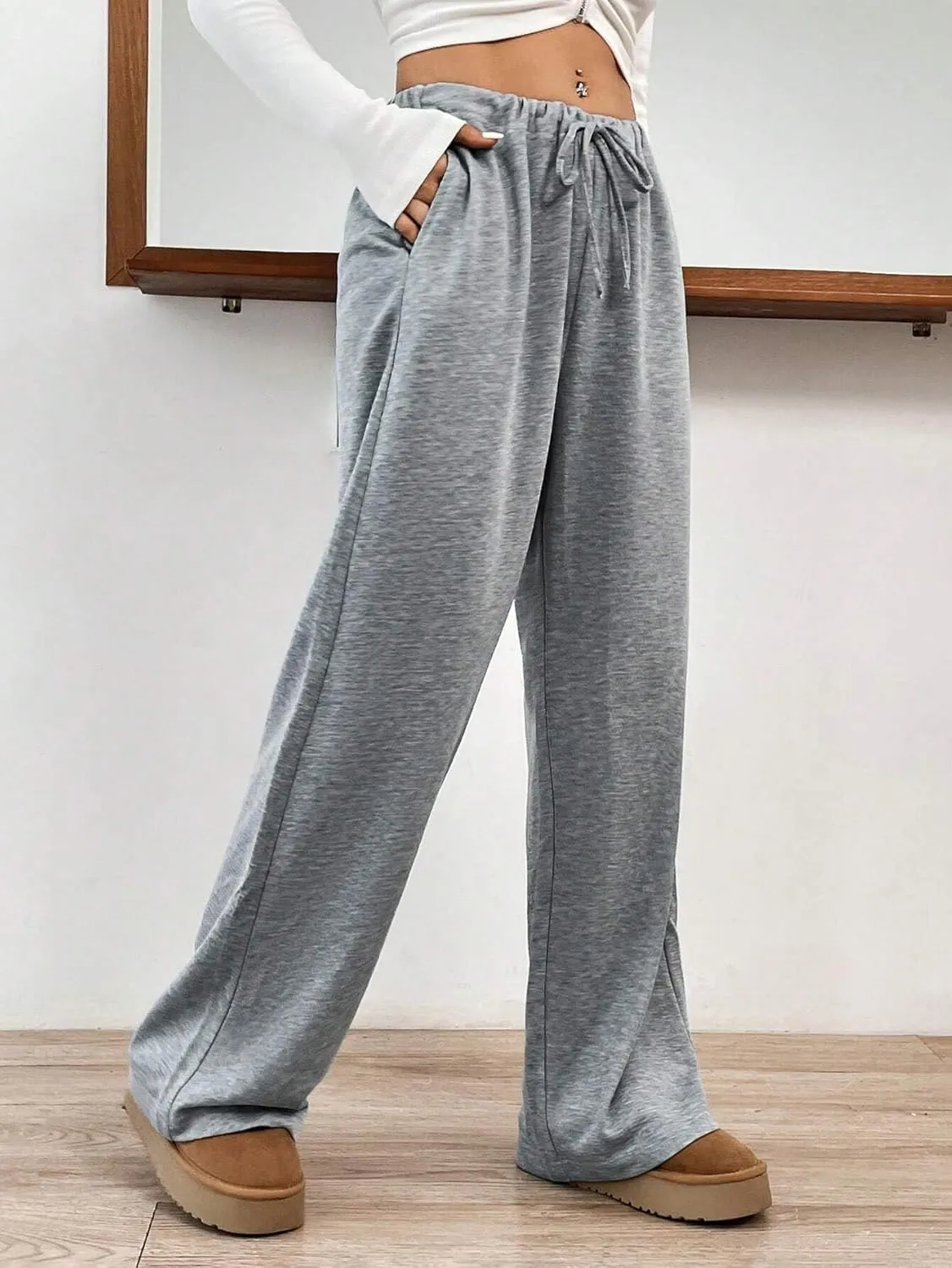 SOFIA'S CHOICE Women's High Waist Drawstring Sweatpants with Pockets Loose Straight Leg Lounge Pant
