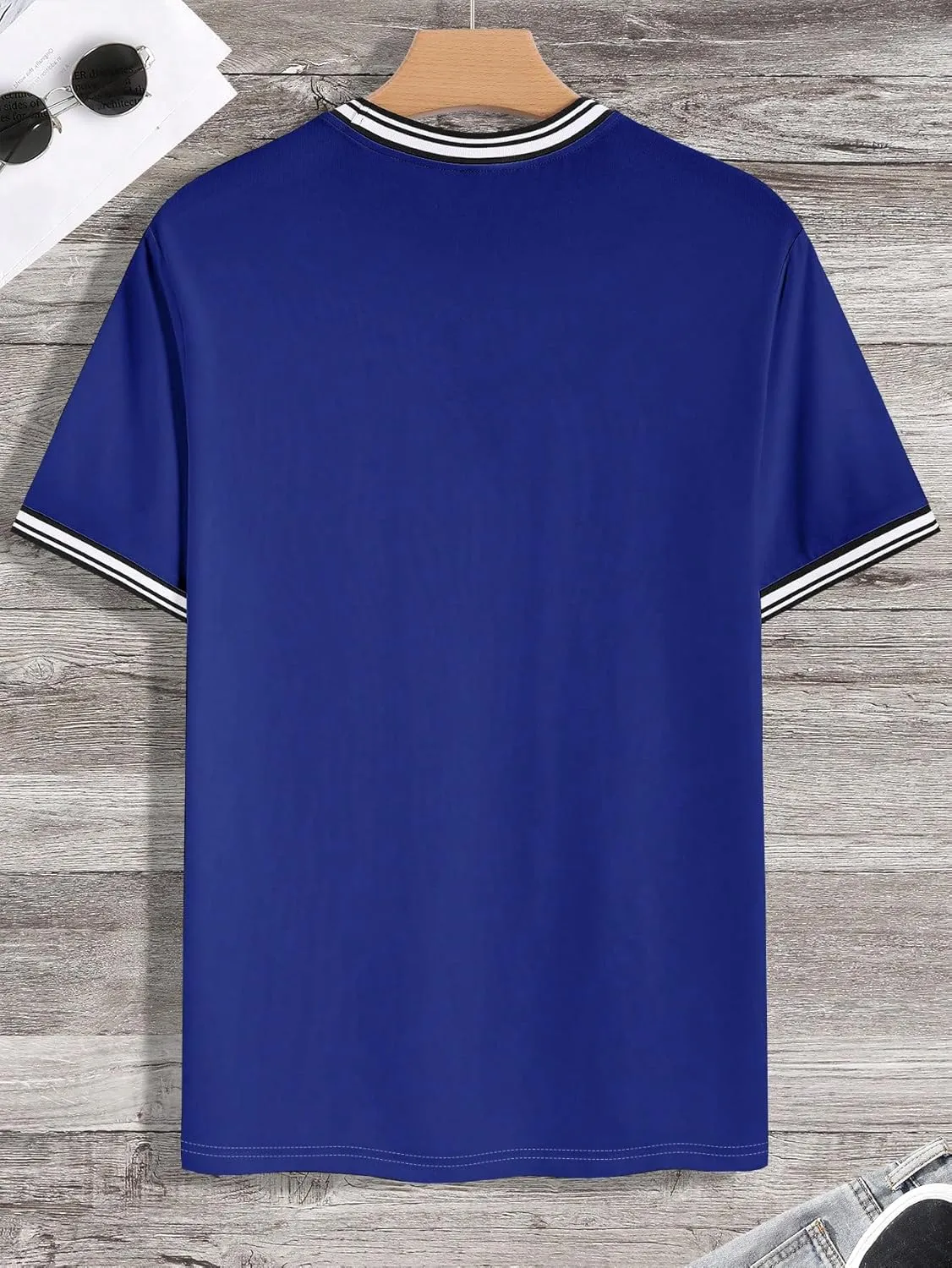 SOLY HUX Men's Crown Letter Print Striped Trim Tee Tops Short Sleeve Crew Neck Summer T Shirt