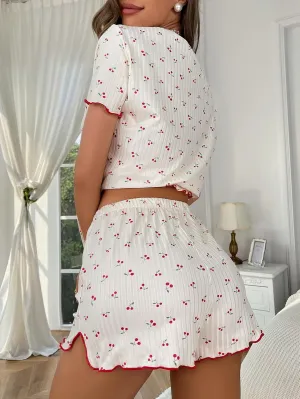 SOLY HUX Pajama Set for Women Cute Print Short Sleeve Tee and Shorts Lounge Sleepwear