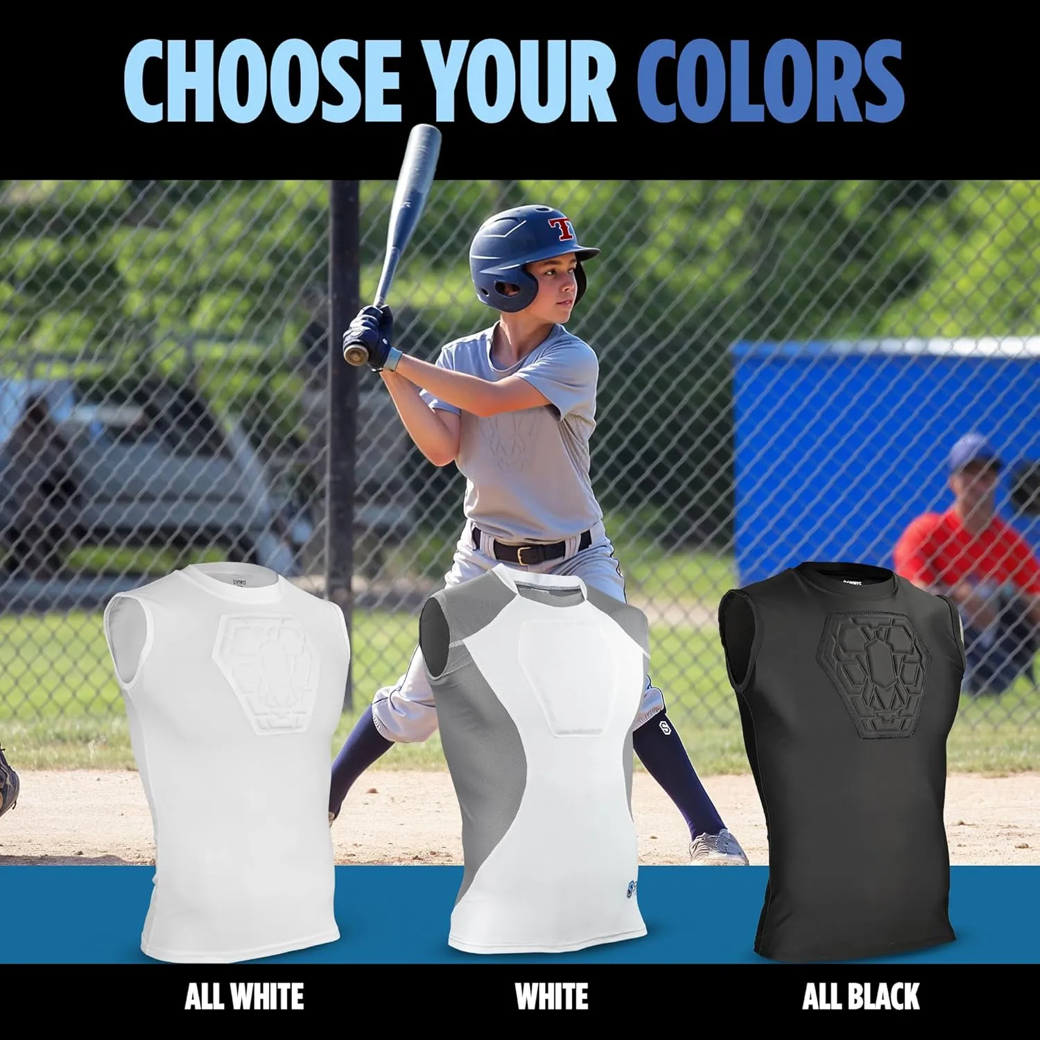 Sports Unlimited Diamond Shield Youth Baseball Padded Shirt, Heart Guard Sternum Protection Compression Shirt, Chest Protector Baseball and Softball