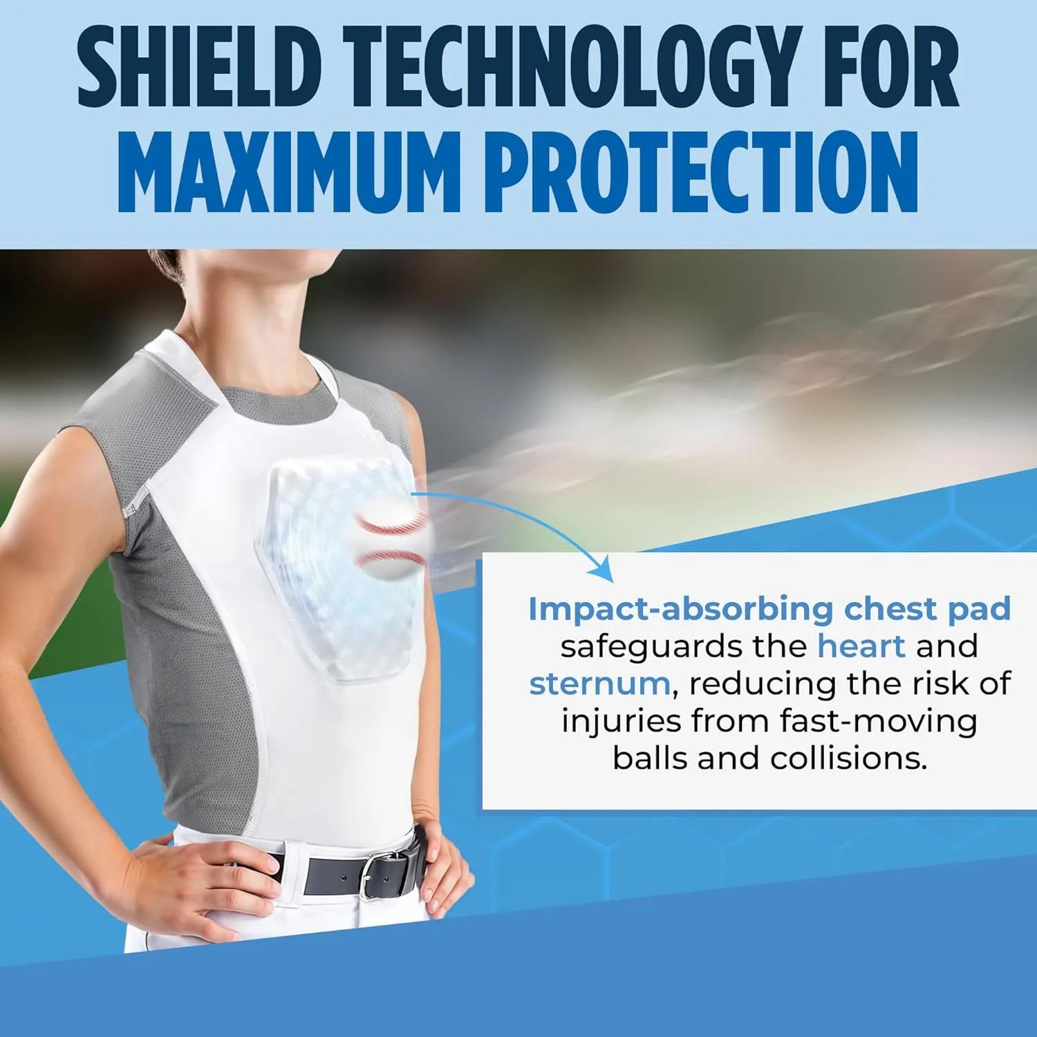 Sports Unlimited Diamond Shield Youth Baseball Padded Shirt, Heart Guard Sternum Protection Compression Shirt, Chest Protector Baseball and Softball