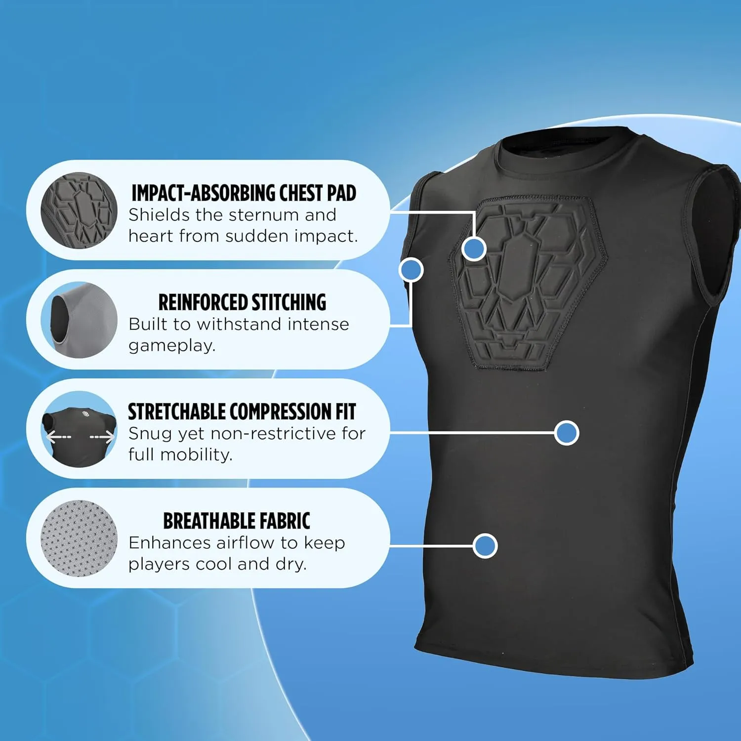 Sports Unlimited Diamond Shield Youth Baseball Padded Shirt, Heart Guard Sternum Protection Compression Shirt, Chest Protector Baseball and Softball