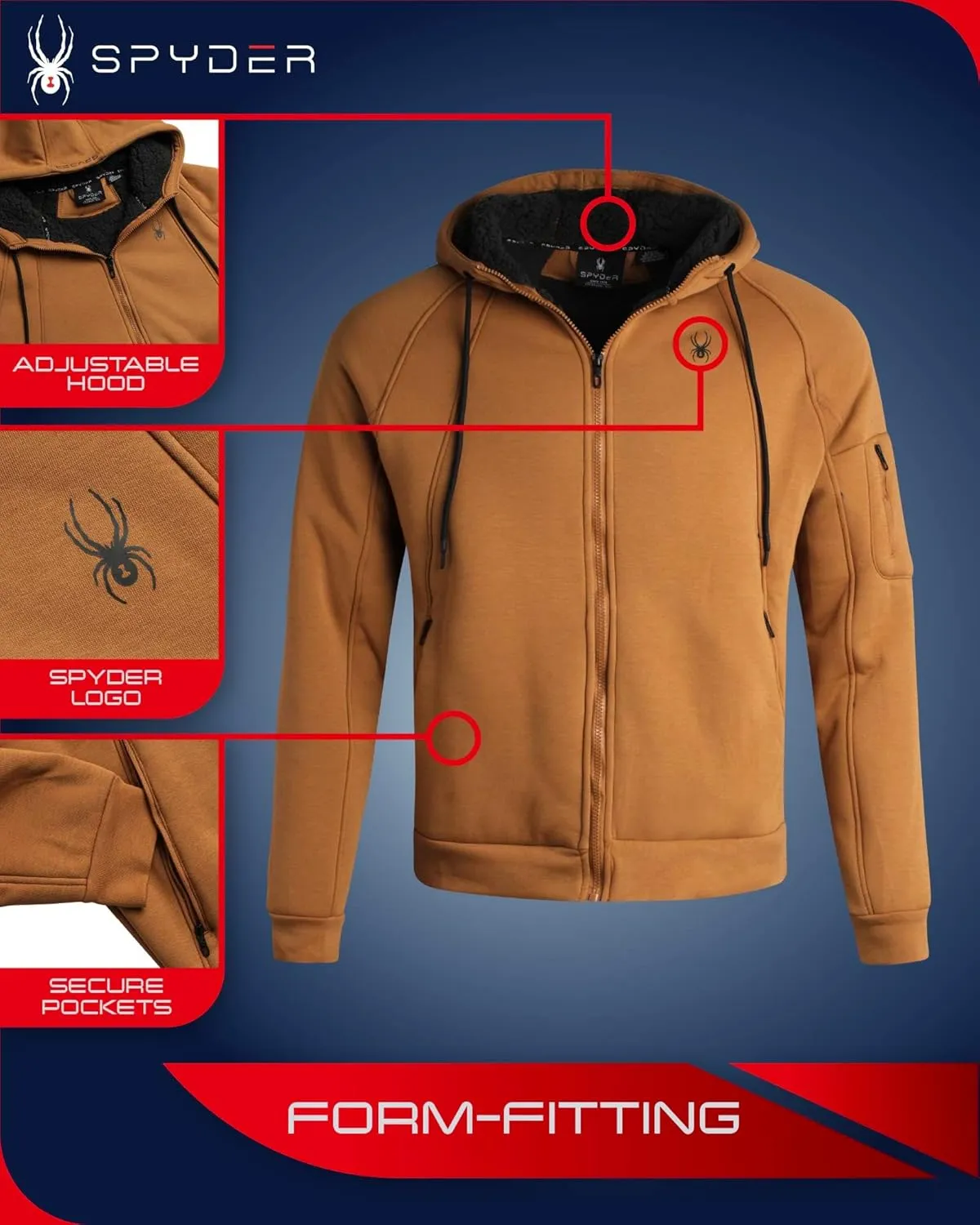 Spyder Men's Hoodie - Sherpa Lined Fleece Zip Up Jacket with ThermoWeb Insulation - Warm Outerwear Hoodies for Men (S-XXL)