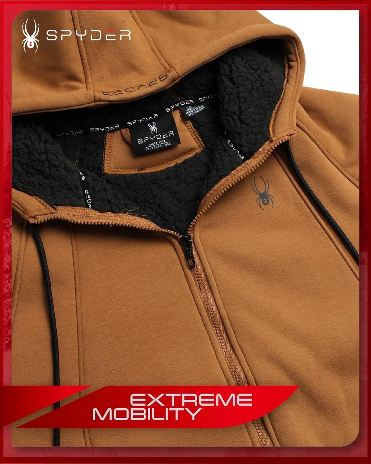 Spyder Men's Hoodie - Sherpa Lined Fleece Zip Up Jacket with ThermoWeb Insulation - Warm Outerwear Hoodies for Men (S-XXL)