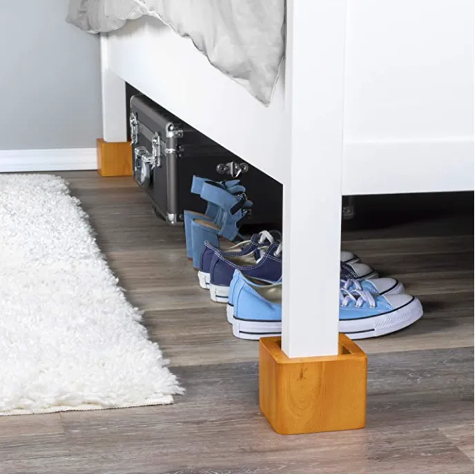 Stackable Honey Wood Bed Lifters Set of 4