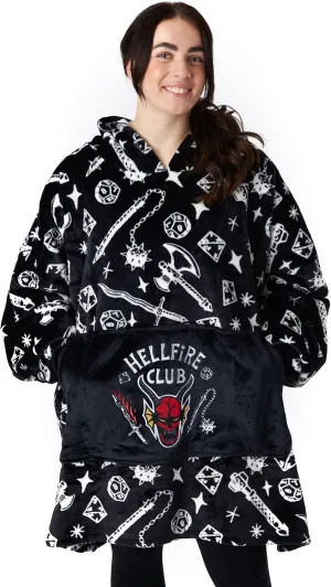 Stranger Things Adults Wearable Blanket Hoodie | Men & Womens Oversized Black Hooded Fleece Loungewear | Netflix Merchandise