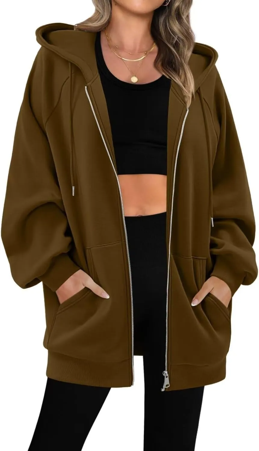 StunShow Women's Zip Up Hoodies Oversized Fleece Long Sleeve Sweatshirts Casual Fall Jacket Coat with Pocket(S-3XL)