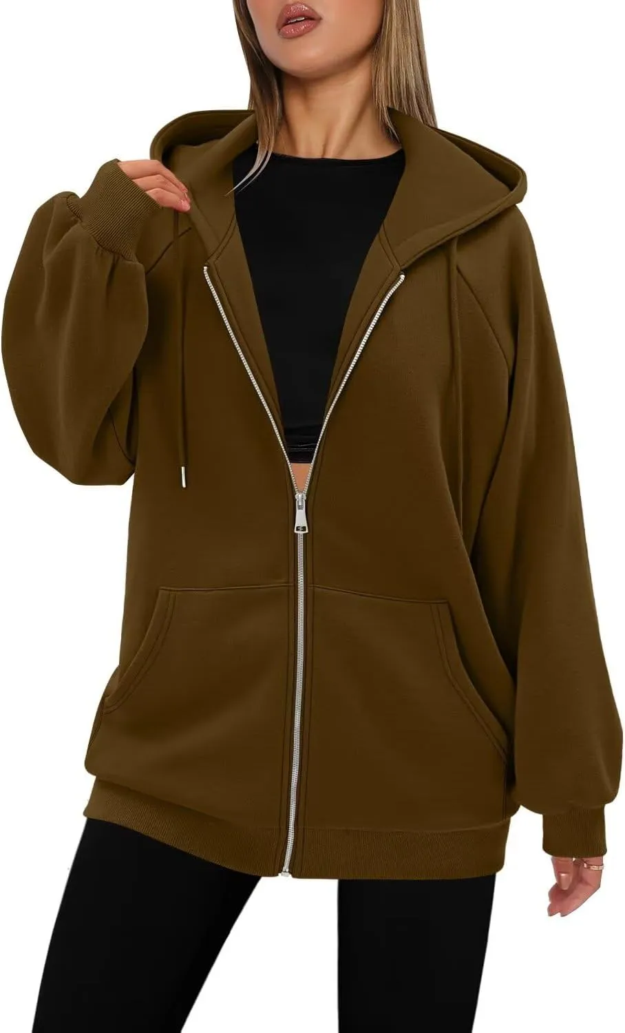 StunShow Women's Zip Up Hoodies Oversized Fleece Long Sleeve Sweatshirts Casual Fall Jacket Coat with Pocket(S-3XL)