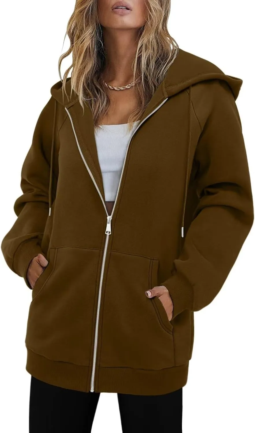 StunShow Women's Zip Up Hoodies Oversized Fleece Long Sleeve Sweatshirts Casual Fall Jacket Coat with Pocket(S-3XL)