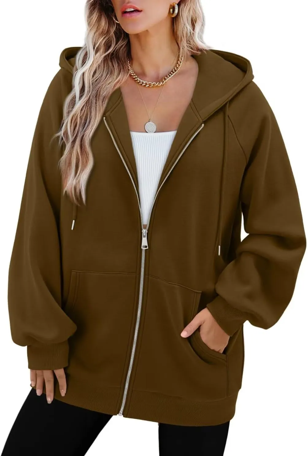 StunShow Women's Zip Up Hoodies Oversized Fleece Long Sleeve Sweatshirts Casual Fall Jacket Coat with Pocket(S-3XL)