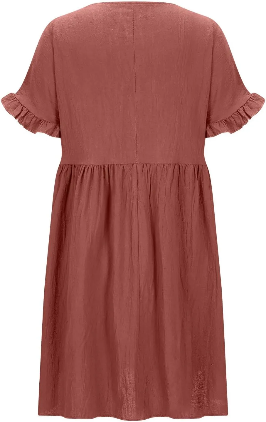 Summer Cotton Linen Dresses for Women Casual Ruffle Short Sleeve Round Neck High Waist A-Line Mini Dress