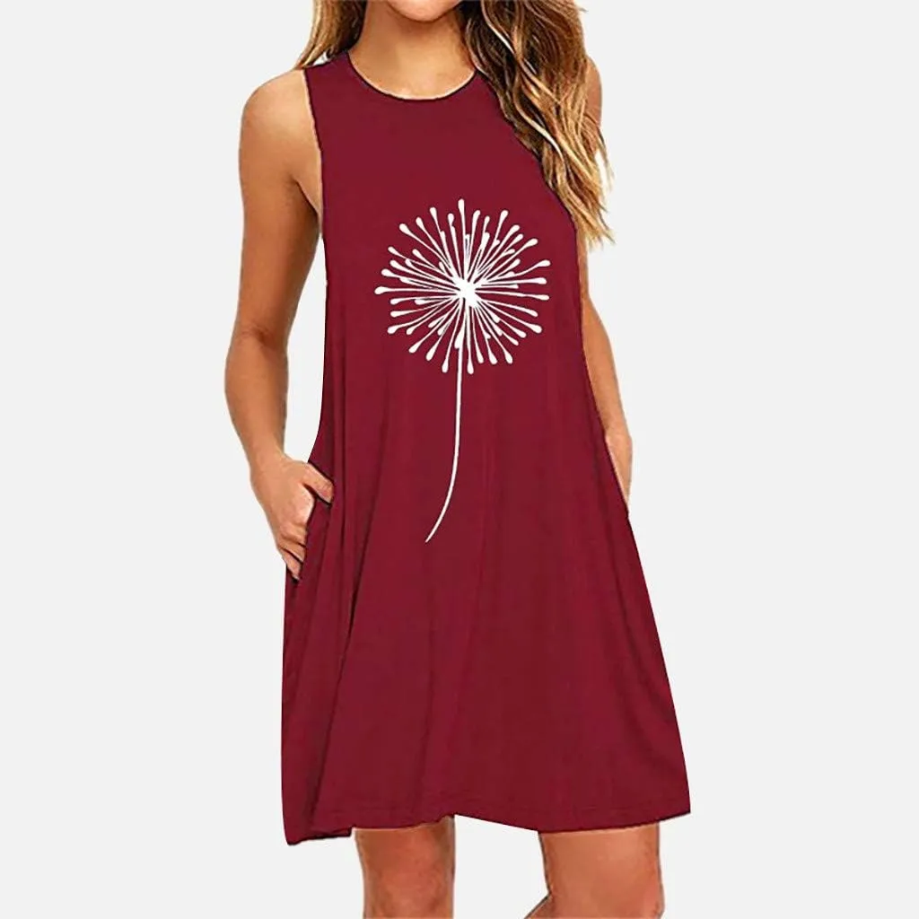 Summer Dresses for Women 2024 Plus Size Floral Beach Sundresses Casual Sleeveless Crewneck Trendy Swing Dress
