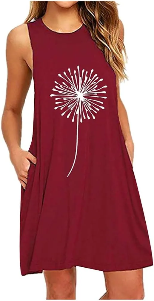 Summer Dresses for Women 2024 Plus Size Floral Beach Sundresses Casual Sleeveless Crewneck Trendy Swing Dress