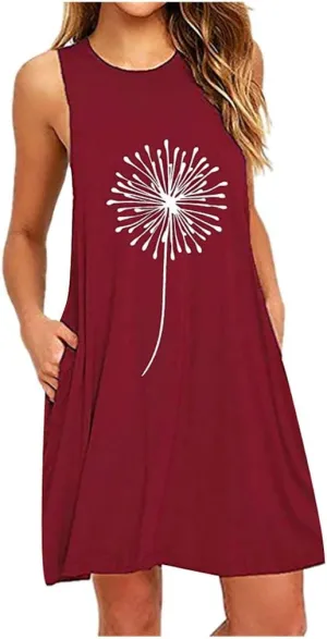 Summer Dresses for Women 2024 Plus Size Floral Beach Sundresses Casual Sleeveless Crewneck Trendy Swing Dress