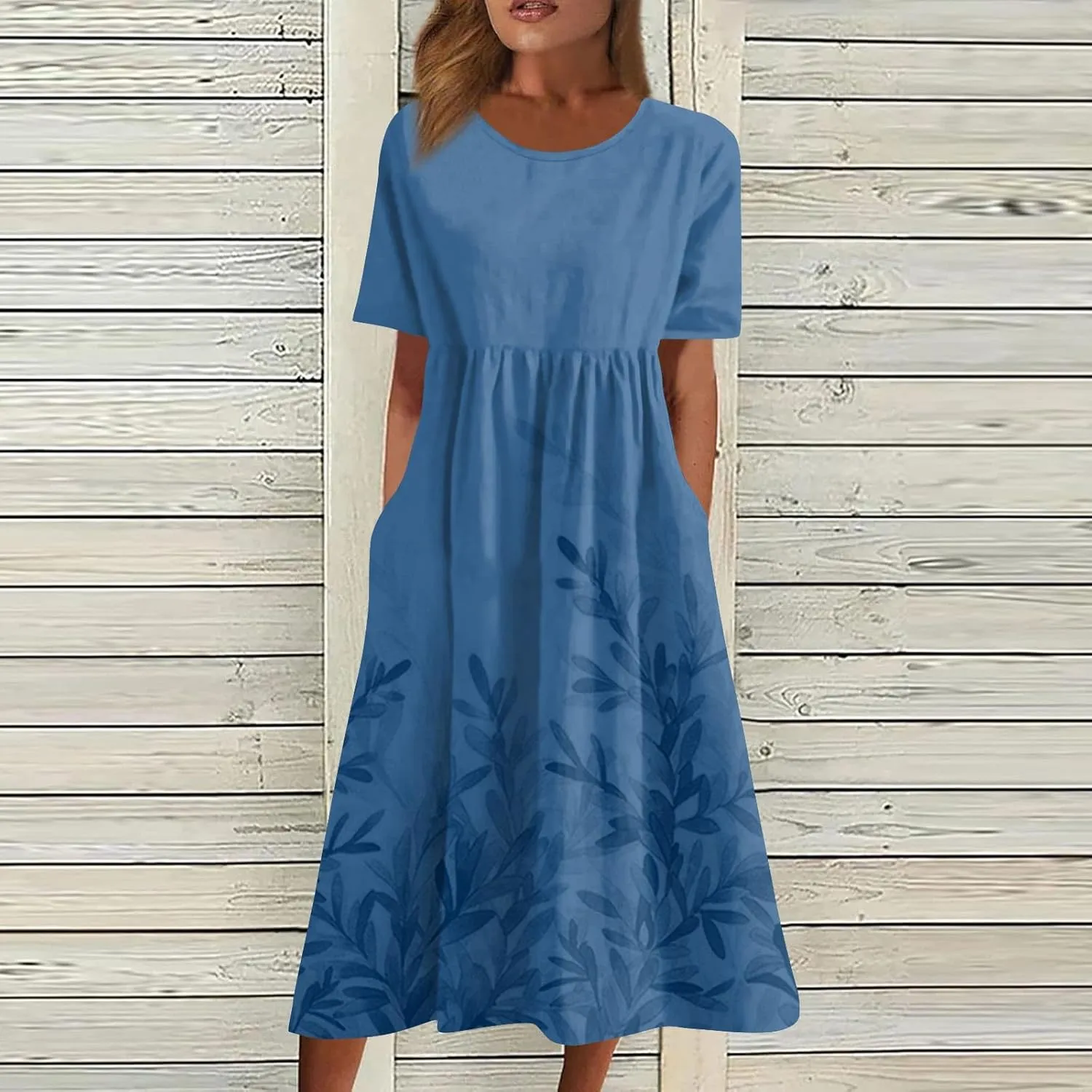 Summer Dresses for Women 2025 Below The Knee Short Sleeve Cover Up Crewneck Print Swing Beach Dress 2025 Boho Tshirt Dress