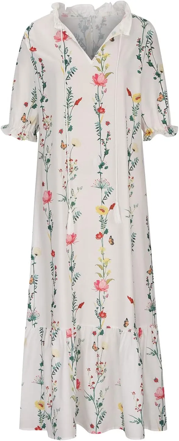 Summer Dresses for Women 2025 Boho Floral Print Long Dress Plus Size Maxi Sundress Flowy Beach Vacation Dress Outfits