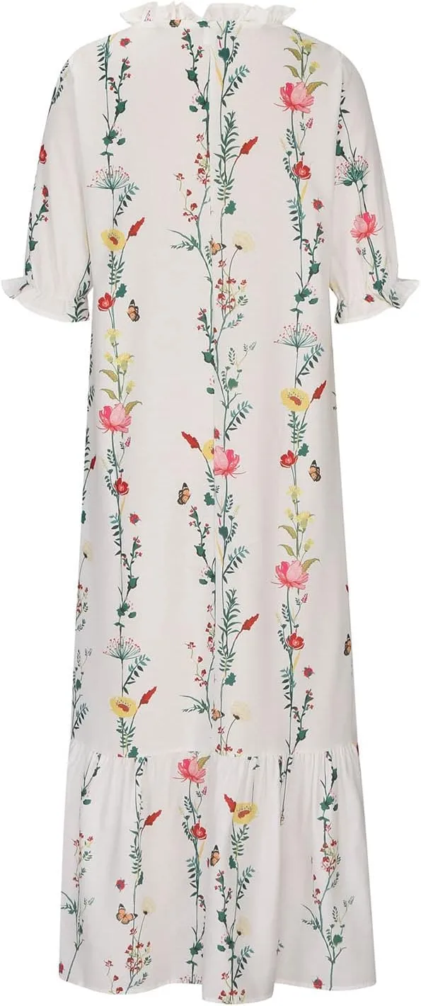 Summer Dresses for Women 2025 Boho Floral Print Long Dress Plus Size Maxi Sundress Flowy Beach Vacation Dress Outfits