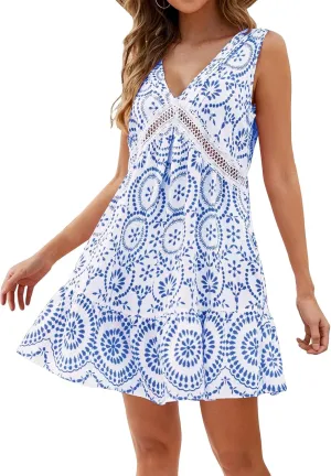 Summer Dresses for Women 2025 Boho Sundress Sexy Sleeveless V Neck Dress Floral Mini Dress Beach Vacation Dresses