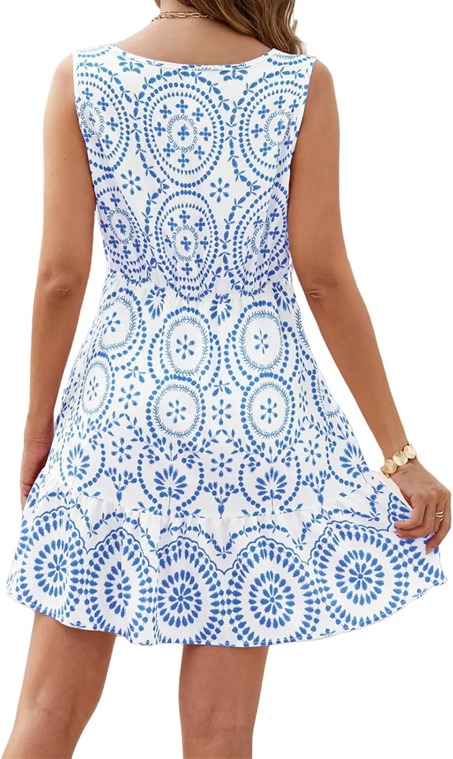 Summer Dresses for Women 2025 Boho Sundress Sexy Sleeveless V Neck Dress Floral Mini Dress Beach Vacation Dresses