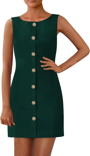 Summer Dresses for Women 2025 Business Sleeveless Button Down Mini Dress Elegant Work Office Formal Dresses