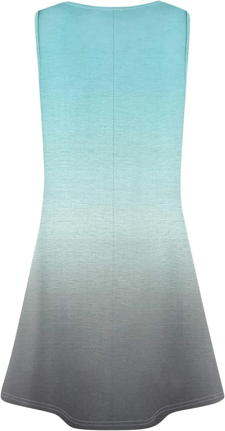 Summer Dresses for Women 2025 Casual Crewneck Sleeveless Tunic Dress Gradient Color Flowy Sundress with Pockets